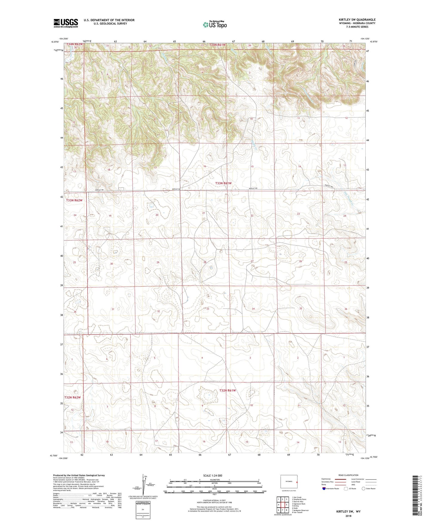 Kirtley SW Wyoming US Topo Map Image