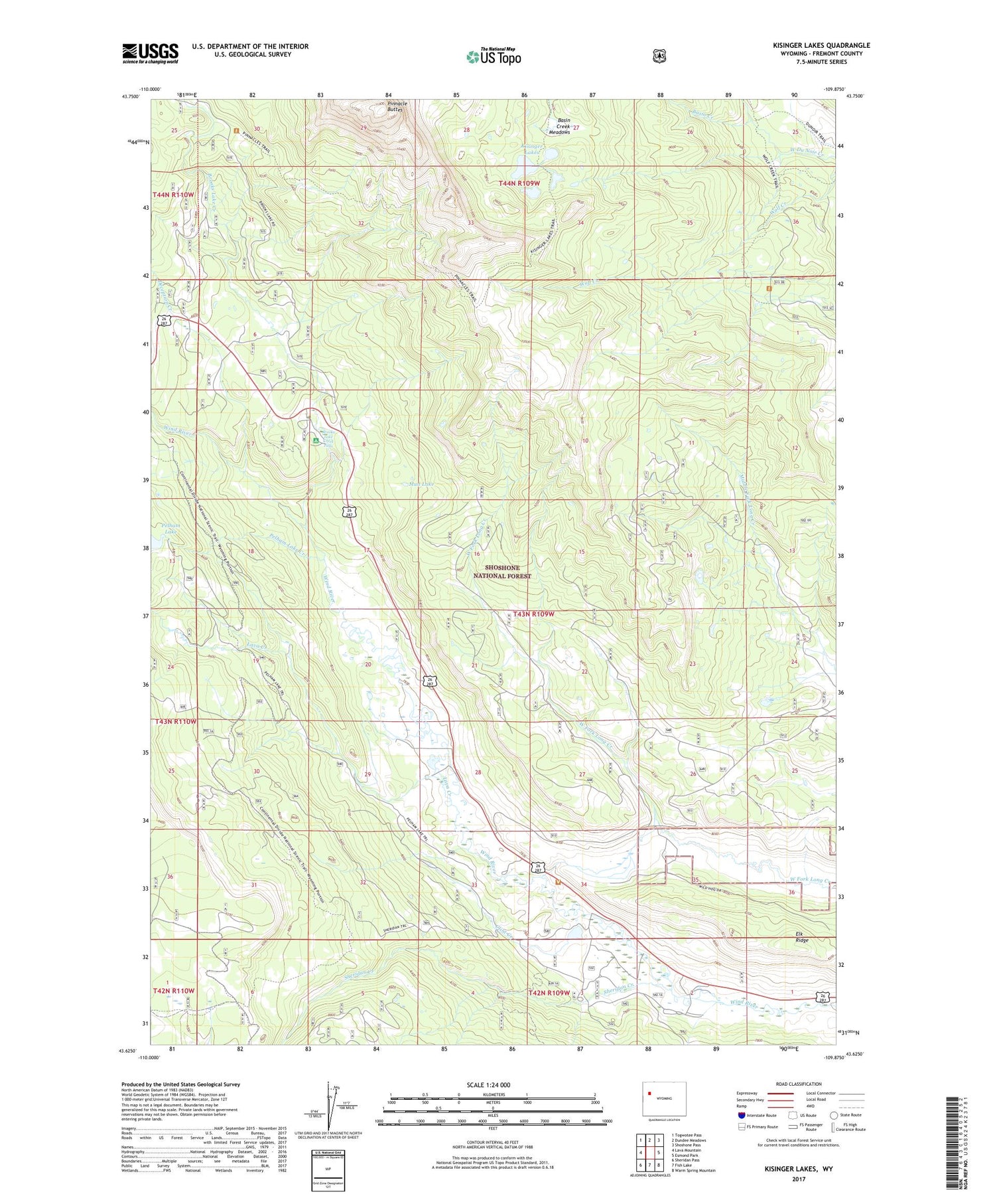 Kisinger Lakes Wyoming US Topo Map Image