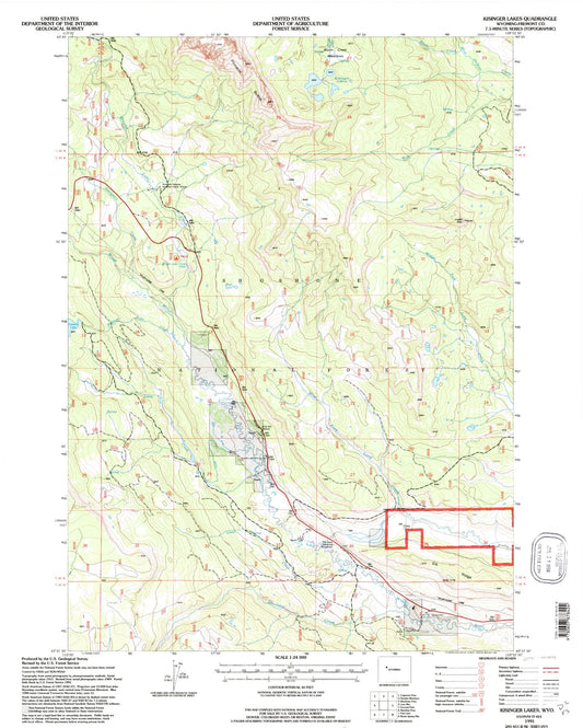 Classic USGS Kisinger Lakes Wyoming 7.5'x7.5' Topo Map Image