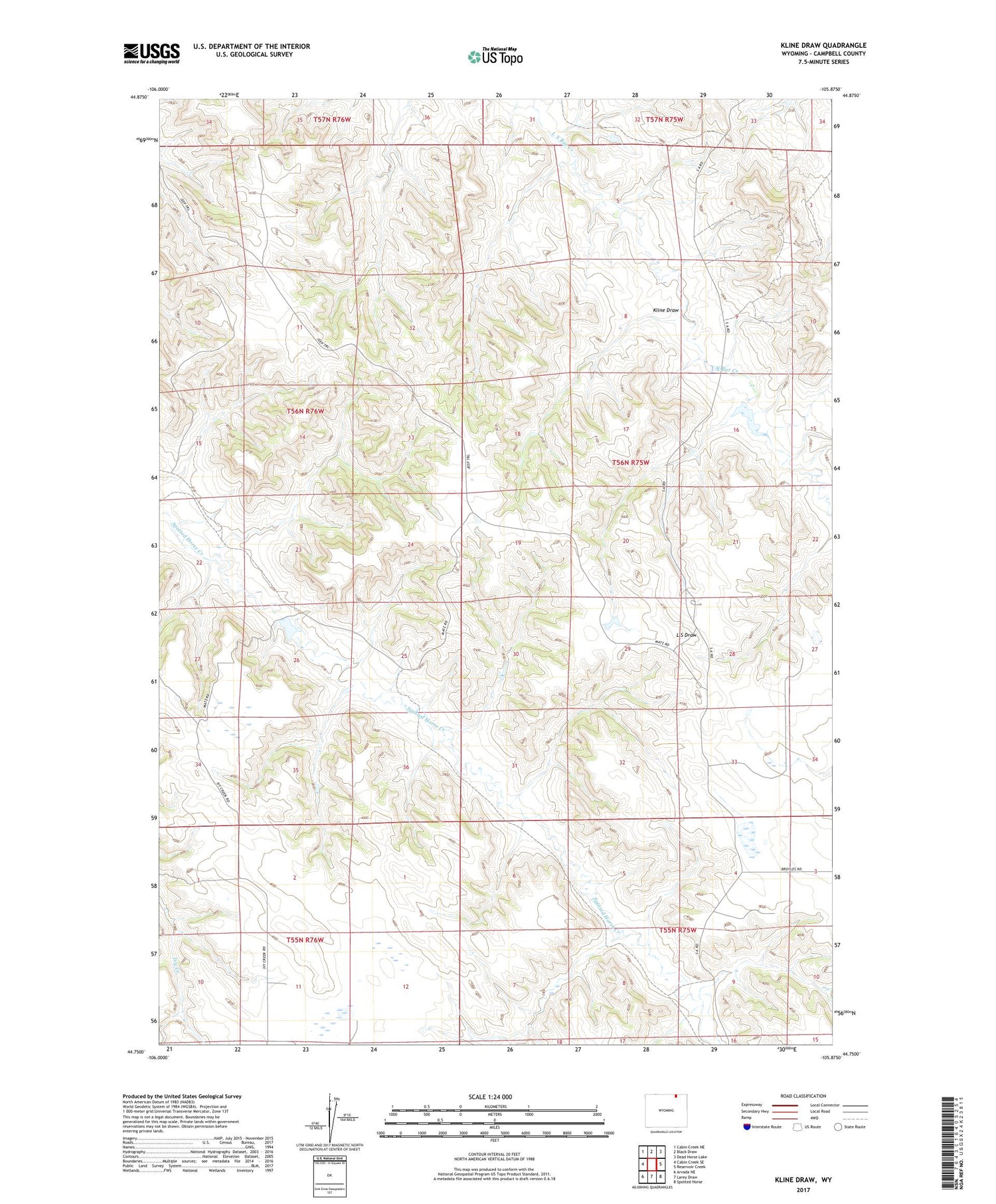Kline Draw Wyoming US Topo Map Image