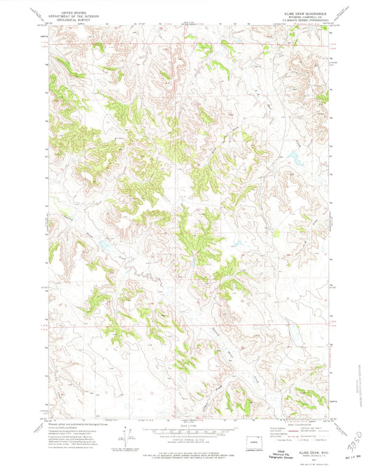 Classic USGS Kline Draw Wyoming 7.5'x7.5' Topo Map Image