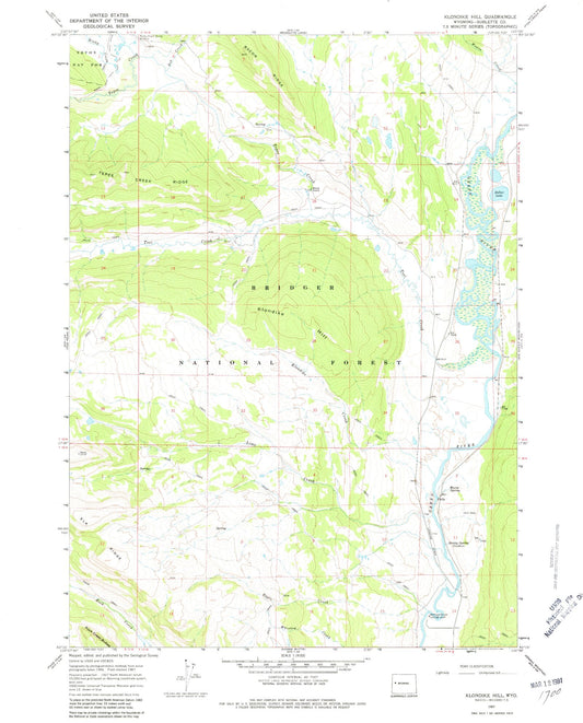 Classic USGS Klondike Hill Wyoming 7.5'x7.5' Topo Map Image