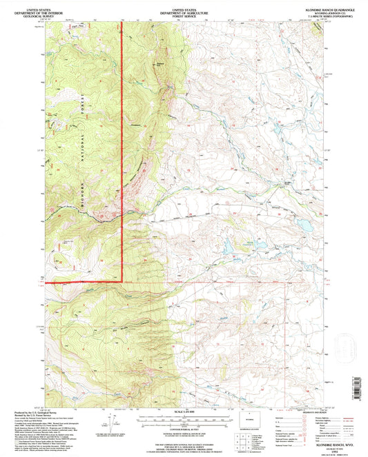 Classic USGS Klondike Ranch Wyoming 7.5'x7.5' Topo Map Image