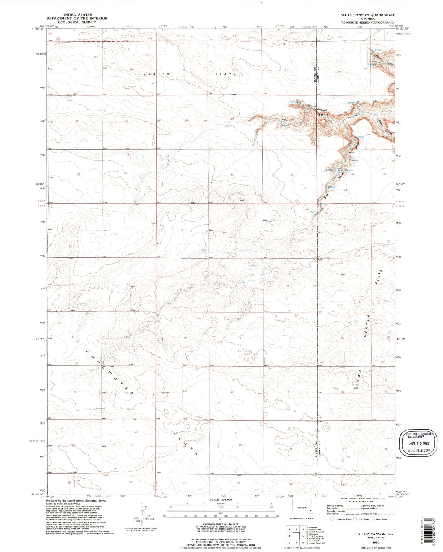 Classic USGS Klutz Canyon Wyoming 7.5'x7.5' Topo Map Image
