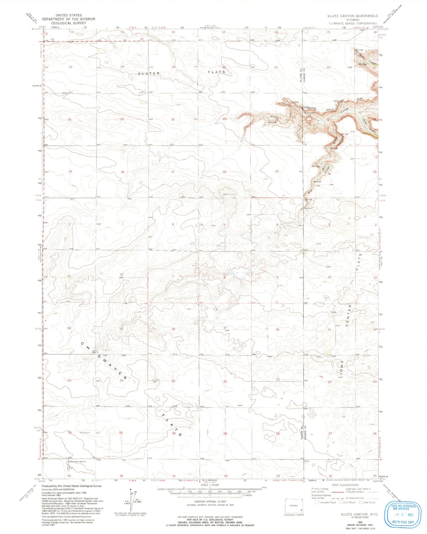 Classic USGS Klutz Canyon Wyoming 7.5'x7.5' Topo Map Image