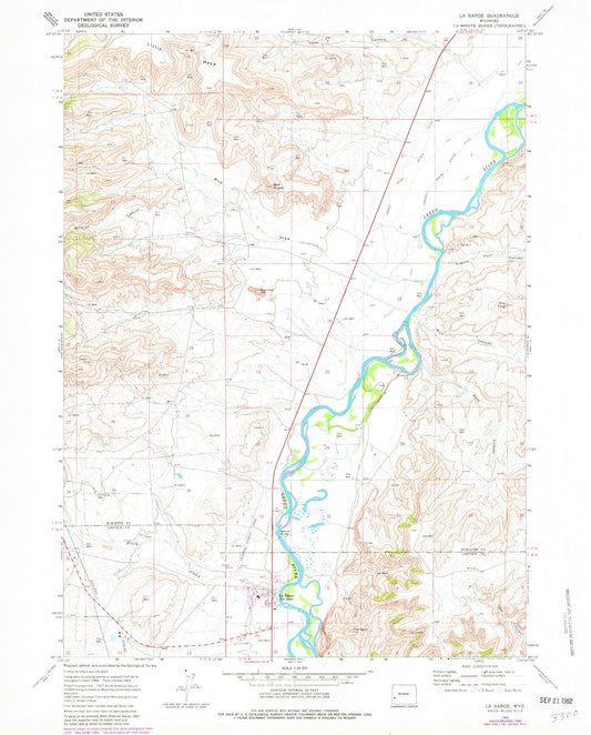 Classic USGS La Barge Wyoming 7.5'x7.5' Topo Map Image
