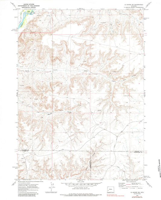 Classic USGS La Barge SE Wyoming 7.5'x7.5' Topo Map Image