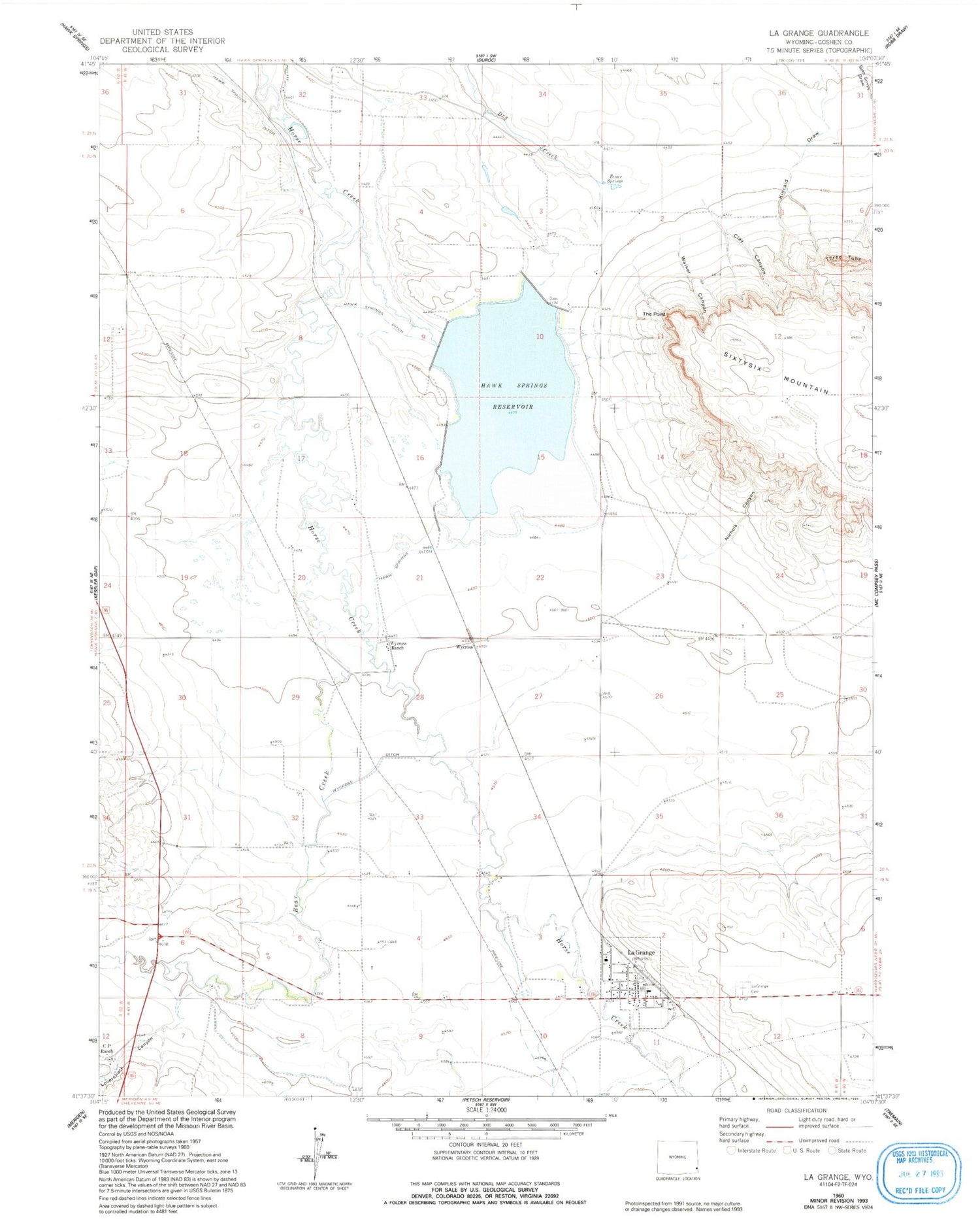 Classic USGS La Grange Wyoming 7.5'x7.5' Topo Map Image