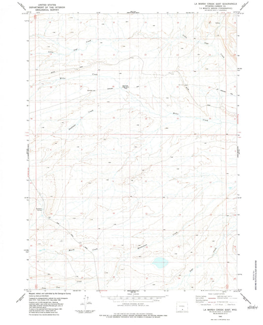 Classic USGS La Marsh Creek East Wyoming 7.5'x7.5' Topo Map Image