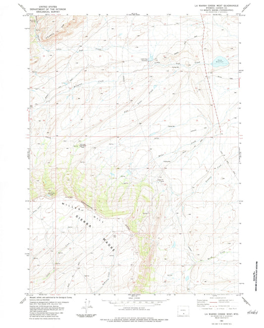 Classic USGS La Marsh Creek West Wyoming 7.5'x7.5' Topo Map Image