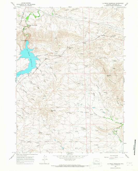 Classic USGS La Prele Reservoir Wyoming 7.5'x7.5' Topo Map Image