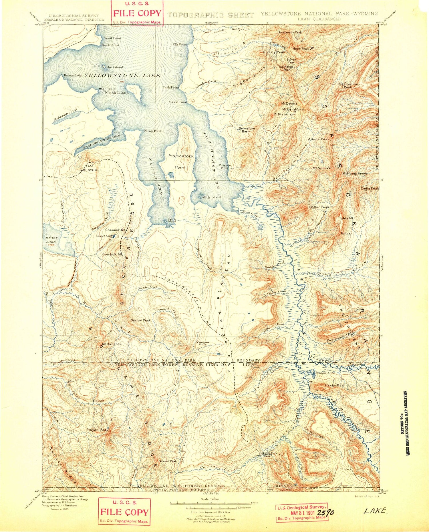 Historic 1901 Lake Wyoming 30'x30' Topo Map Image