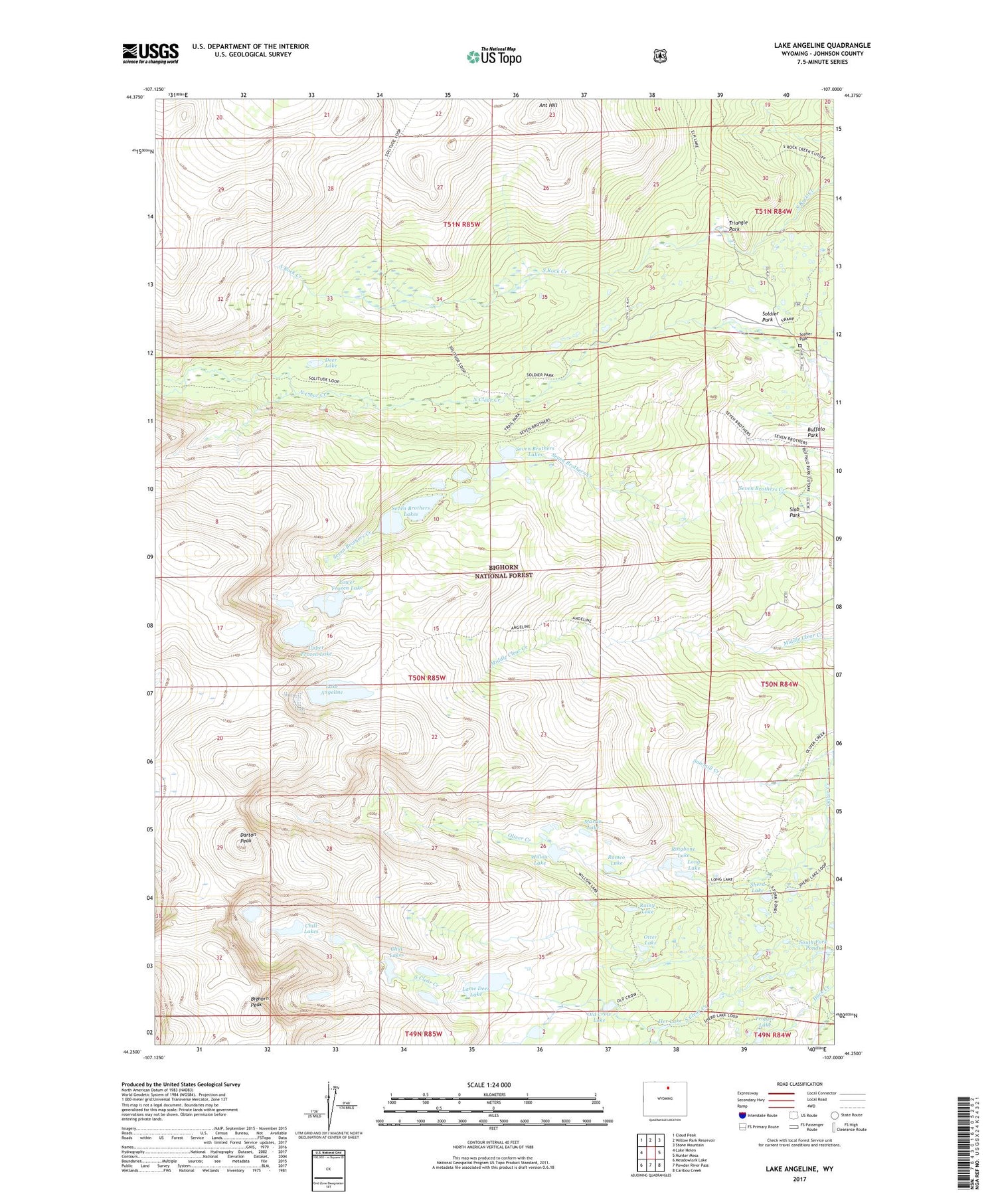 Lake Angeline Wyoming US Topo Map Image
