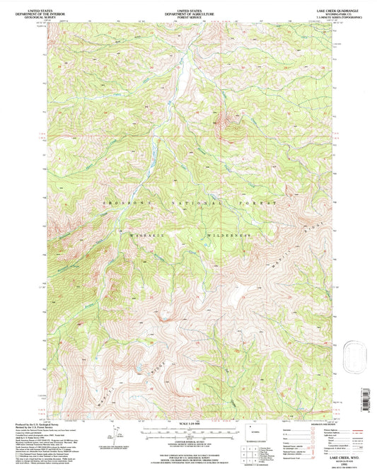 Classic USGS Lake Creek Wyoming 7.5'x7.5' Topo Map Image