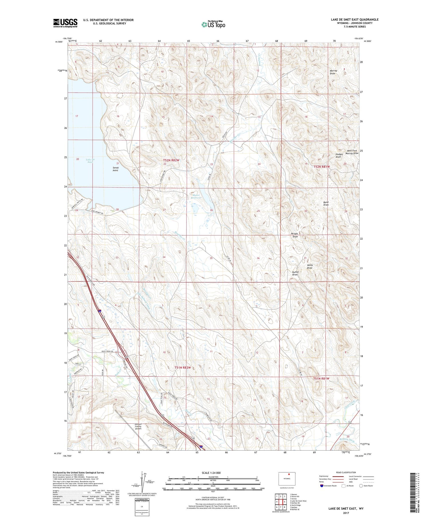 Lake De Smet East Wyoming US Topo Map Image