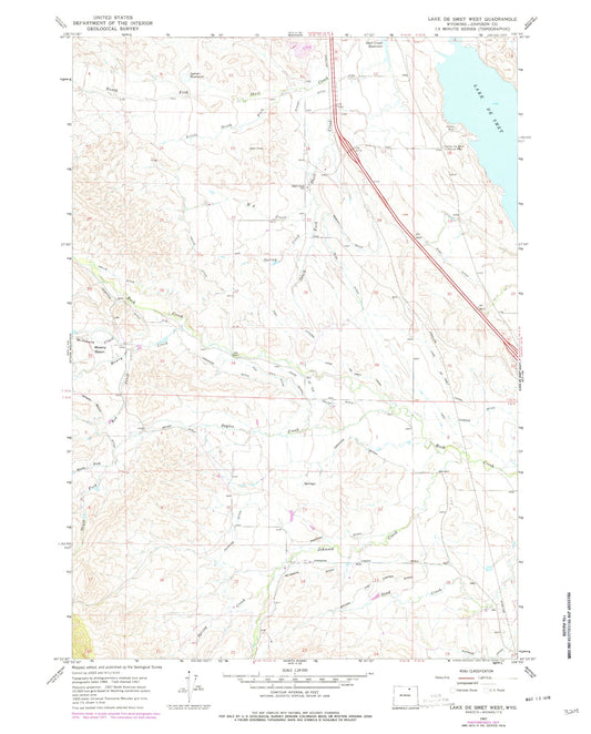 Classic USGS Lake De Smet West Wyoming 7.5'x7.5' Topo Map Image