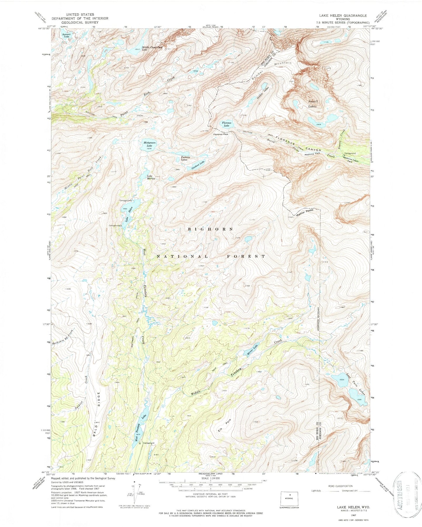 USGS Classic Lake Helen Wyoming 7.5'x7.5' Topo Map Image