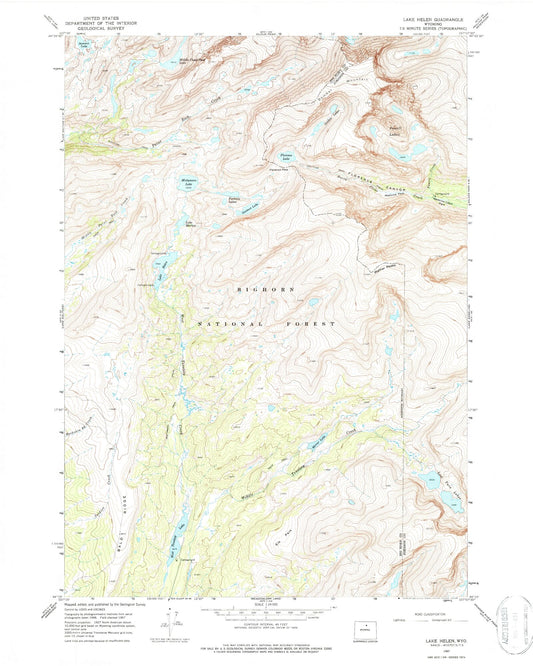 USGS Classic Lake Helen Wyoming 7.5'x7.5' Topo Map Image
