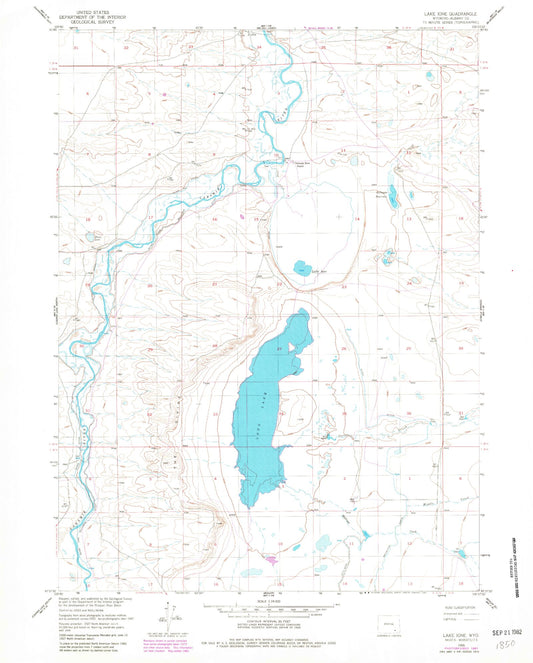 Classic USGS Lake Ione Wyoming 7.5'x7.5' Topo Map Image