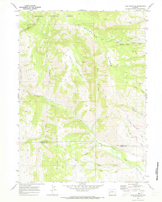 Classic USGS Lake Mountain Wyoming 7.5'x7.5' Topo Map Image