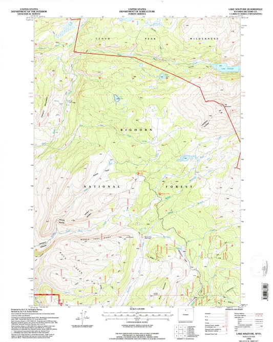 Classic USGS Lake Solitude Wyoming 7.5'x7.5' Topo Map Image