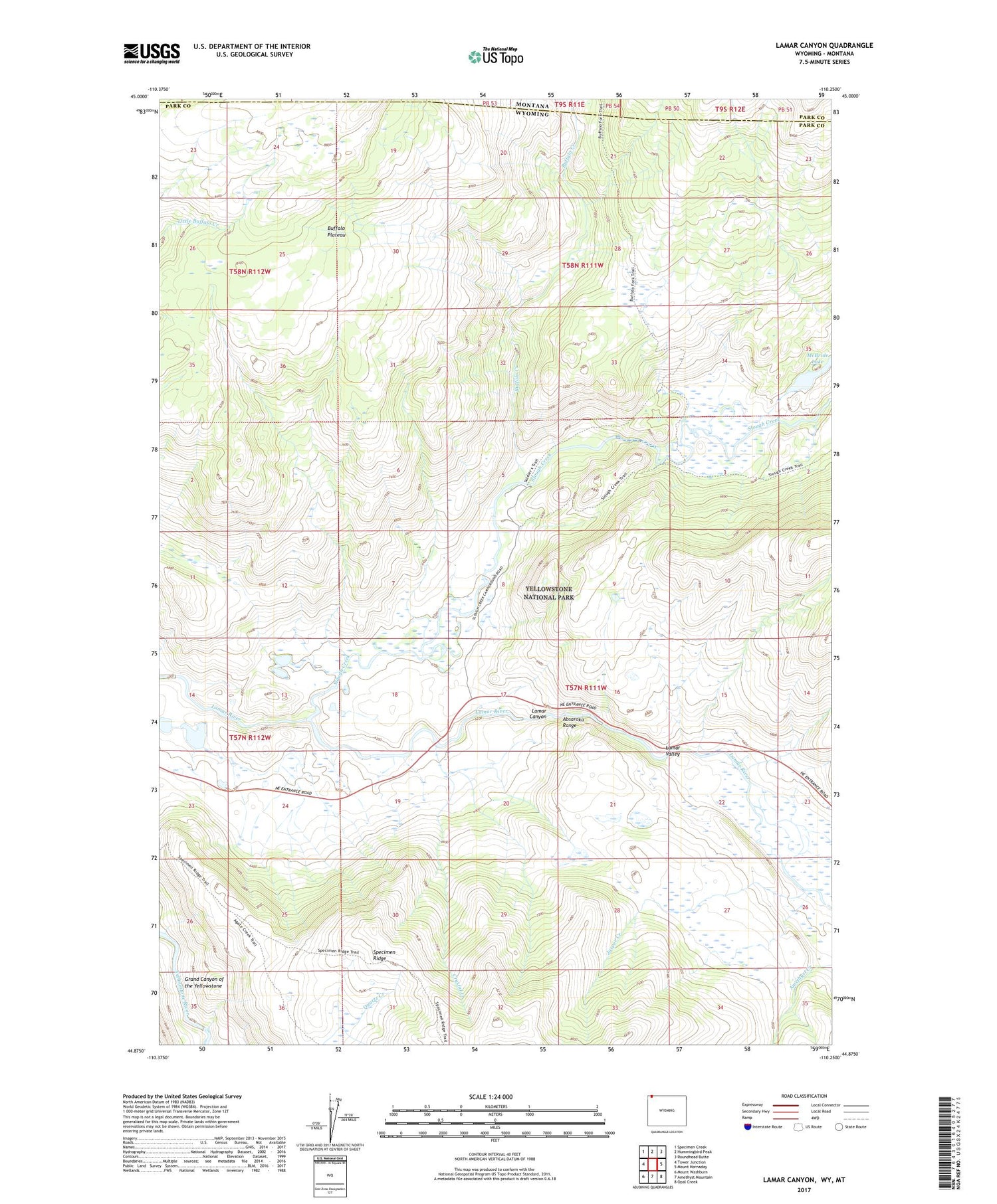 Lamar Canyon Wyoming US Topo Map Image