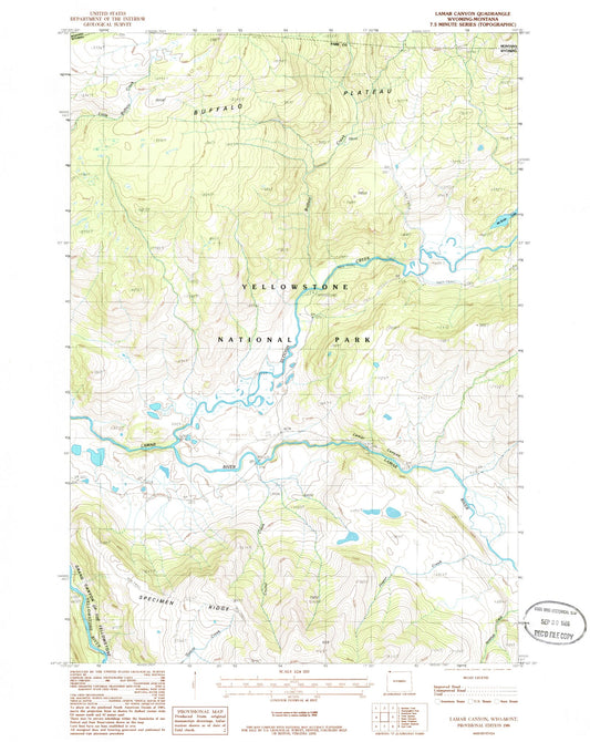 Classic USGS Lamar Canyon Wyoming 7.5'x7.5' Topo Map Image