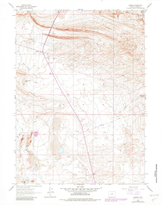 Classic USGS Lamont Wyoming 7.5'x7.5' Topo Map Image