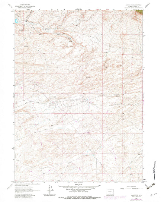 Classic USGS Lamont NE Wyoming 7.5'x7.5' Topo Map Image