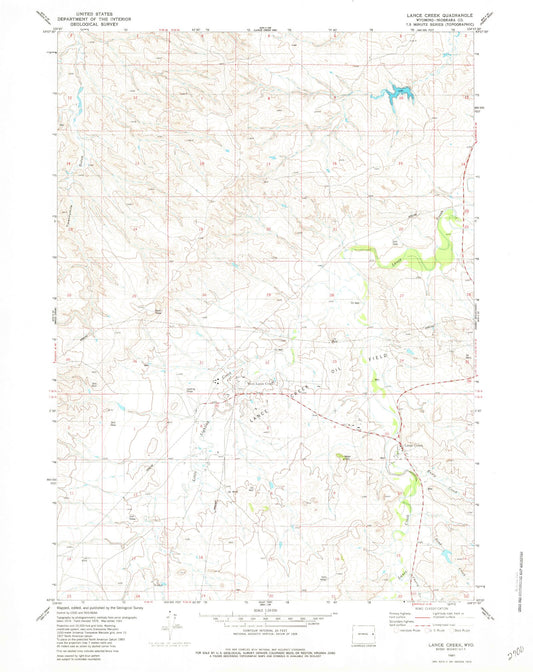 Classic USGS Lance Creek Wyoming 7.5'x7.5' Topo Map Image