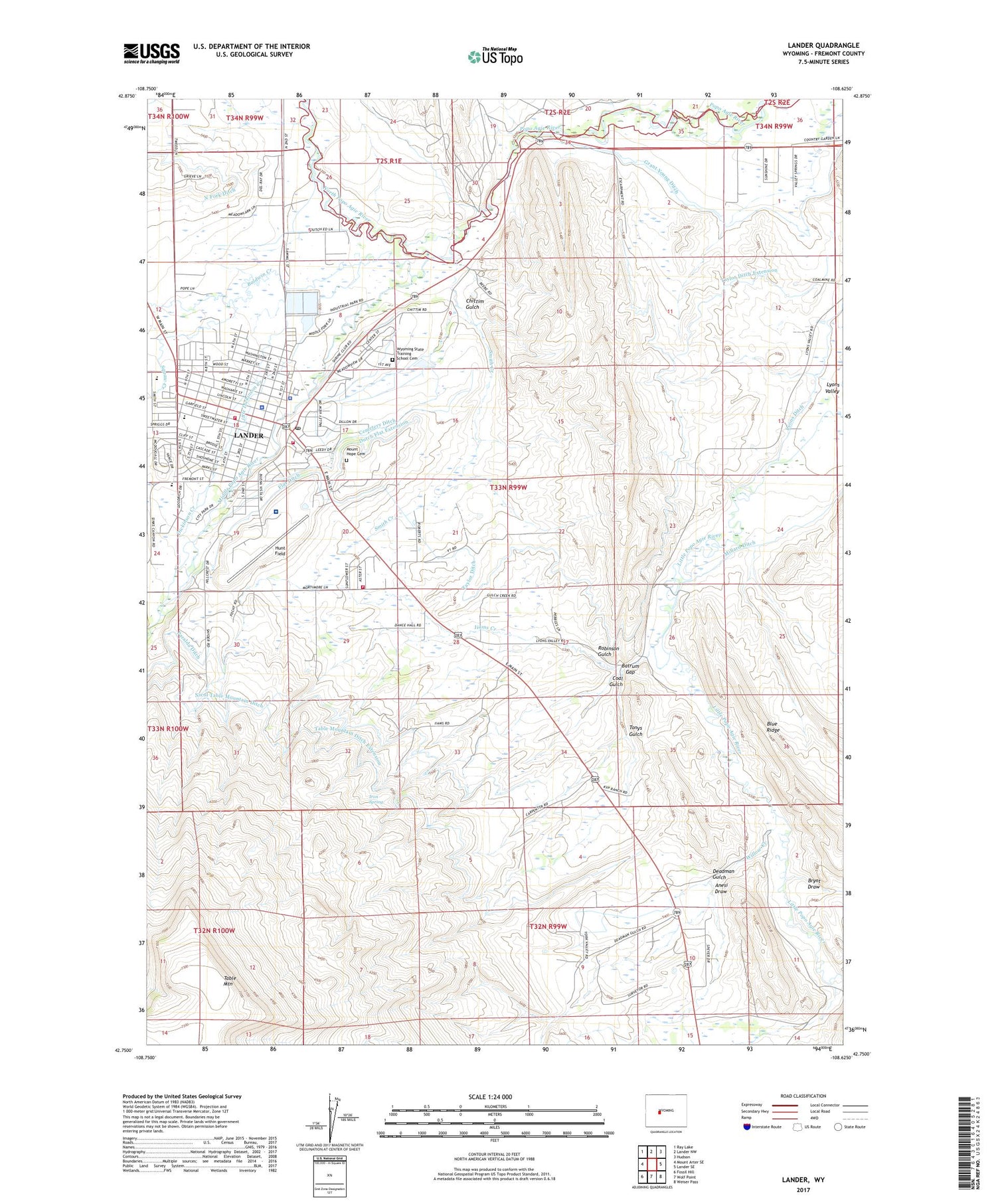 Lander Wyoming US Topo Map Image