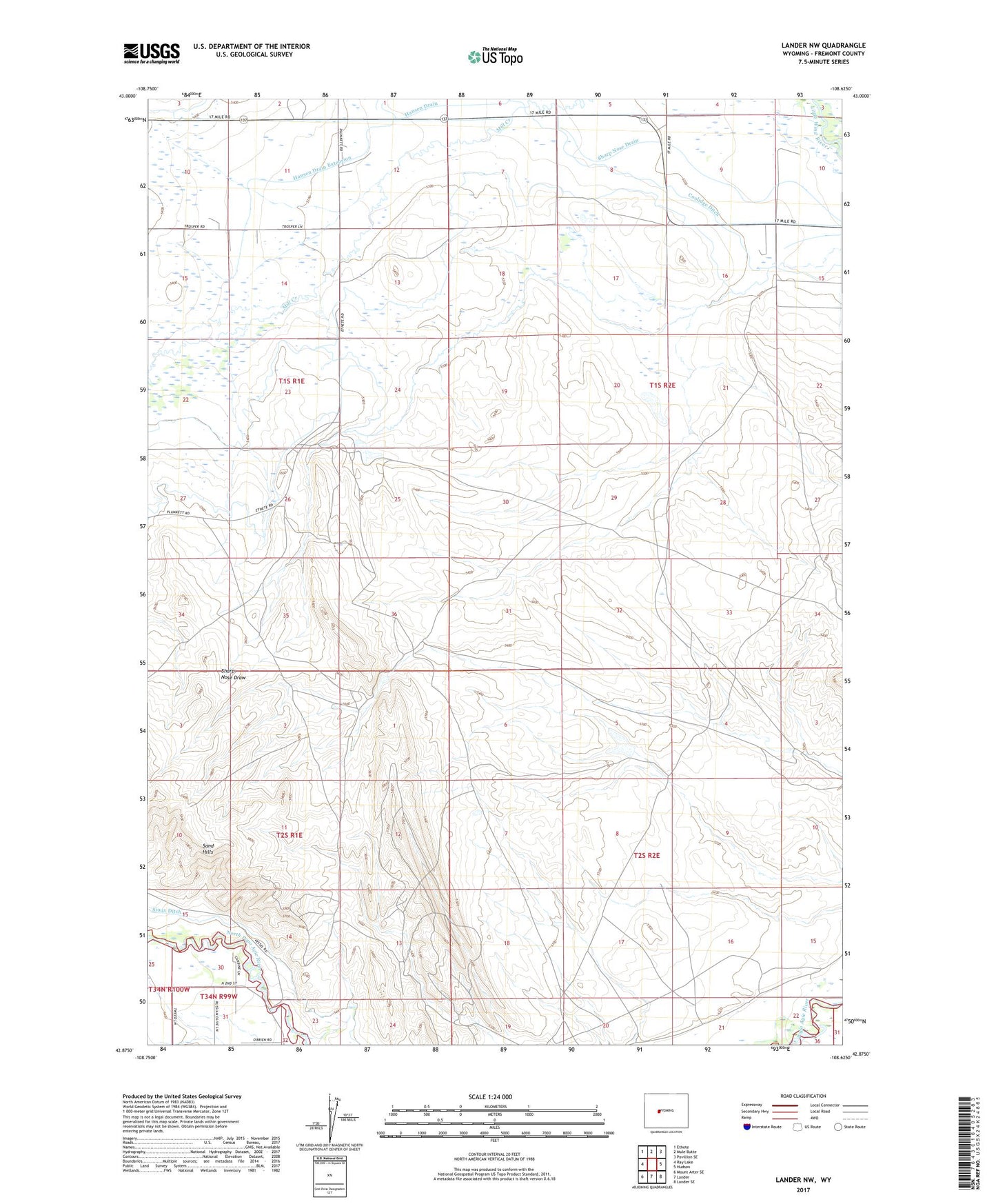 Lander NW Wyoming US Topo Map Image