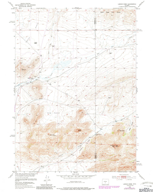 Classic USGS Lankin Dome Wyoming 7.5'x7.5' Topo Map Image