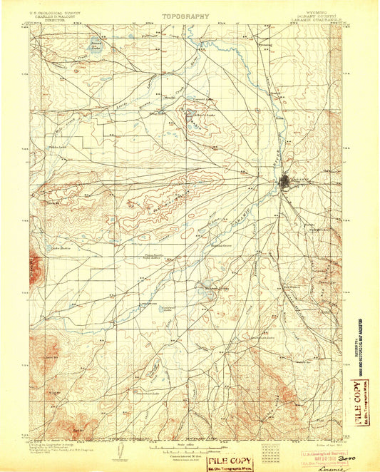 Historic 1905 Laramie Wyoming 30'x30' Topo Map Image
