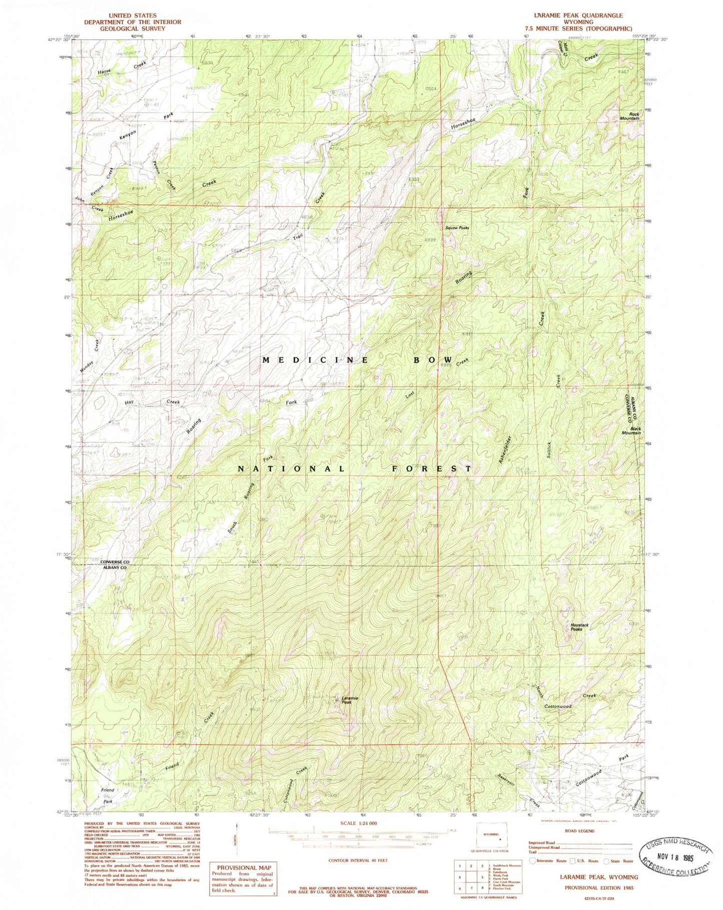 Classic USGS Laramie Peak Wyoming 7.5'x7.5' Topo Map Image