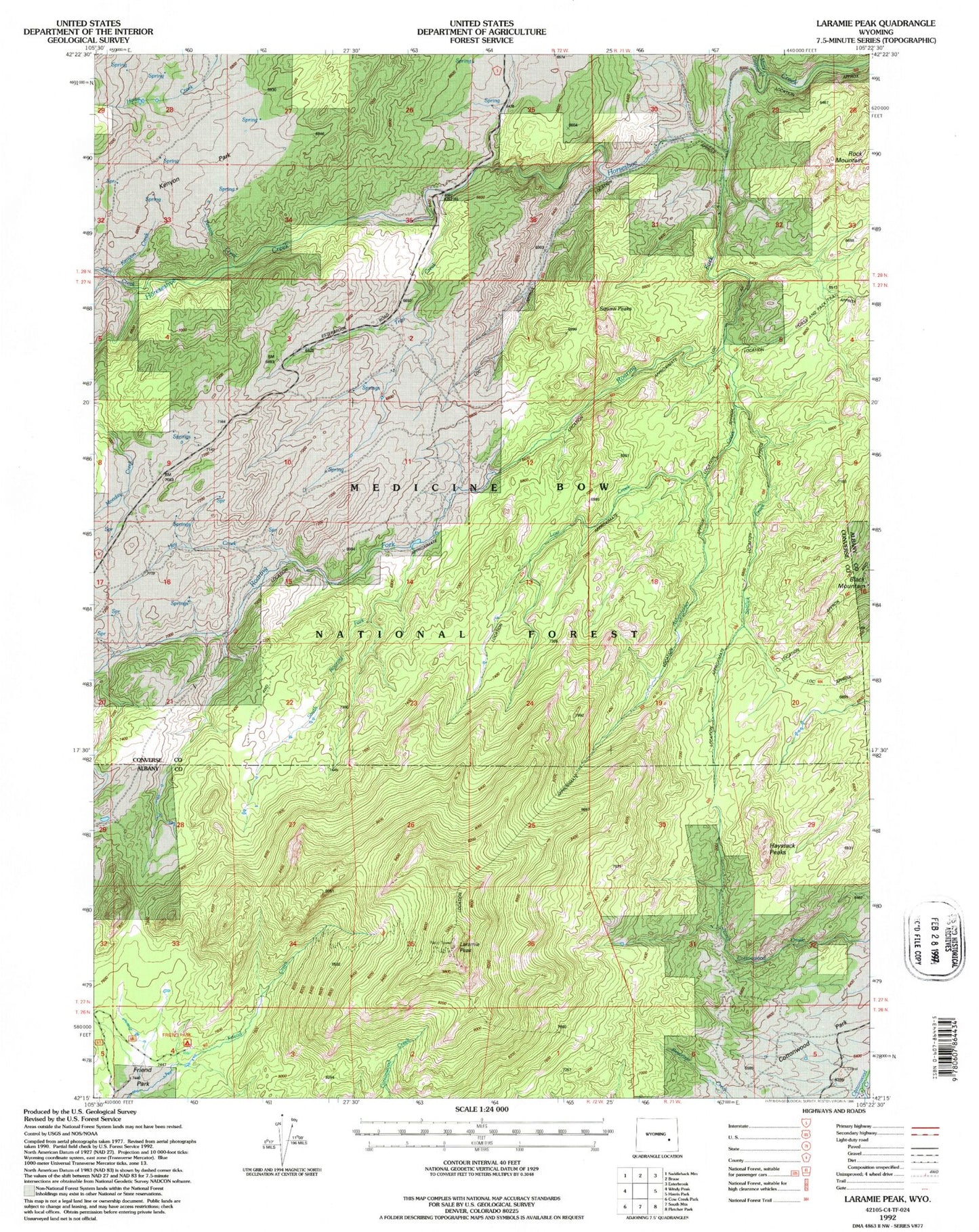 Classic USGS Laramie Peak Wyoming 7.5'x7.5' Topo Map Image
