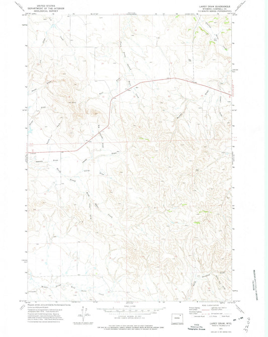 Classic USGS Larey Draw Wyoming 7.5'x7.5' Topo Map Image