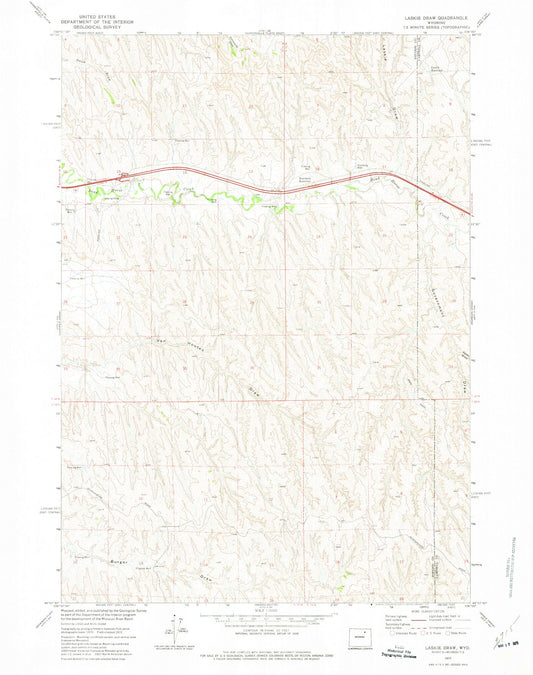 Classic USGS Laskie Draw Wyoming 7.5'x7.5' Topo Map Image
