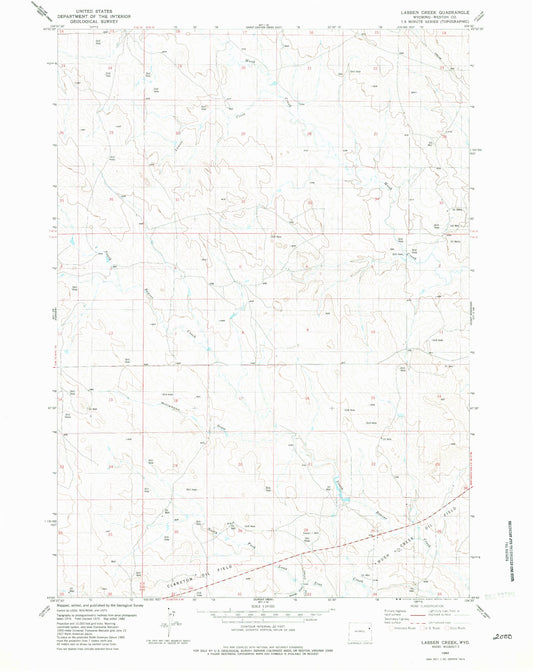 Classic USGS Lassen Creek Wyoming 7.5'x7.5' Topo Map Image