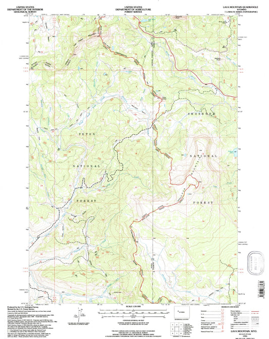 Classic USGS Lava Mountain Wyoming 7.5'x7.5' Topo Map Image