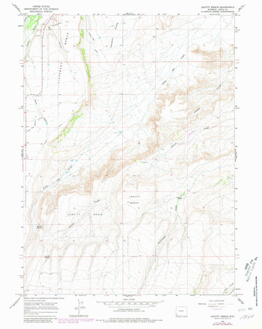 Classic USGS Leavitt Bench Wyoming 7.5'x7.5' Topo Map Image