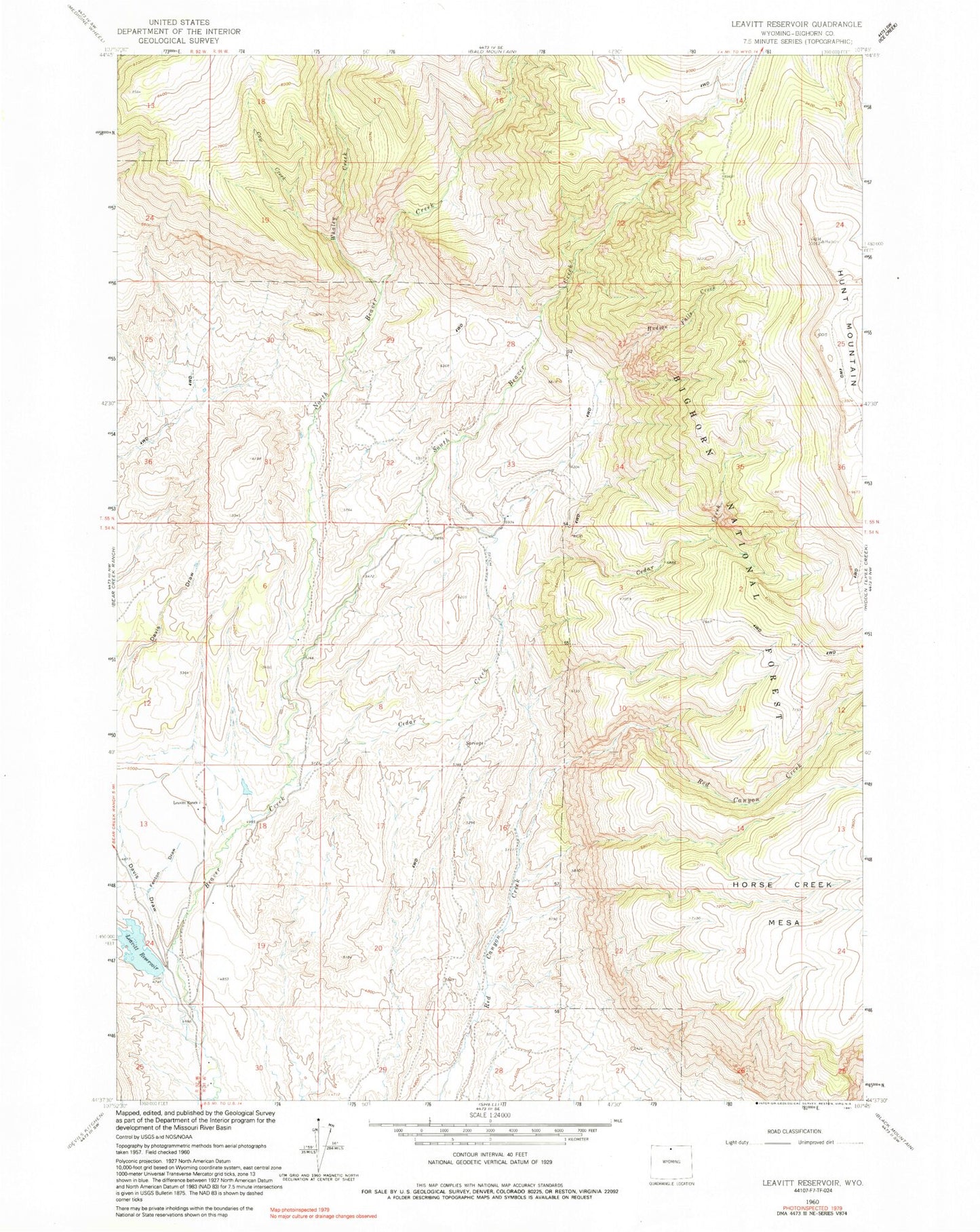 Classic USGS Leavitt Reservoir Wyoming 7.5'x7.5' Topo Map Image