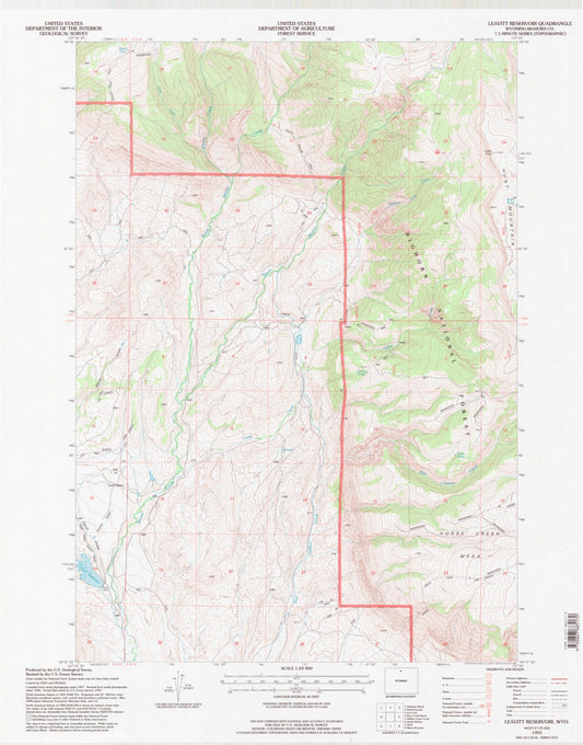 Classic USGS Leavitt Reservoir Wyoming 7.5'x7.5' Topo Map Image