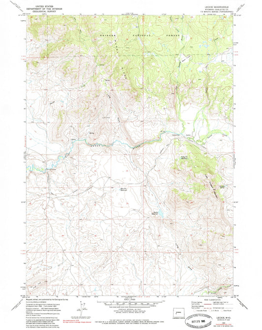 Classic USGS Leckie Wyoming 7.5'x7.5' Topo Map Image
