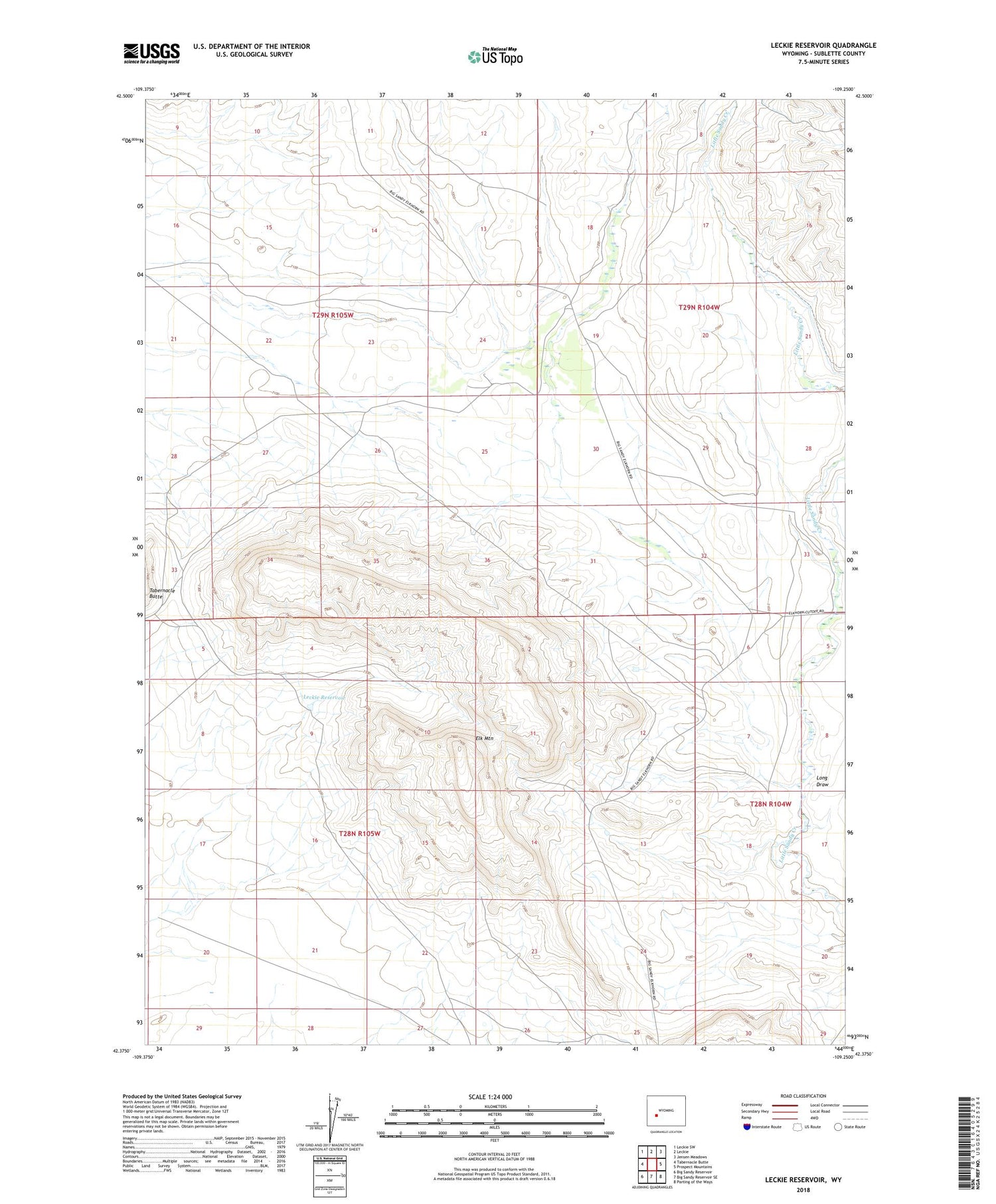 Leckie Reservoir Wyoming US Topo Map Image