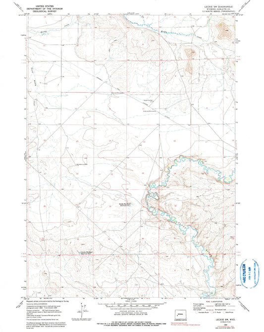 Classic USGS Leckie SW Wyoming 7.5'x7.5' Topo Map Image