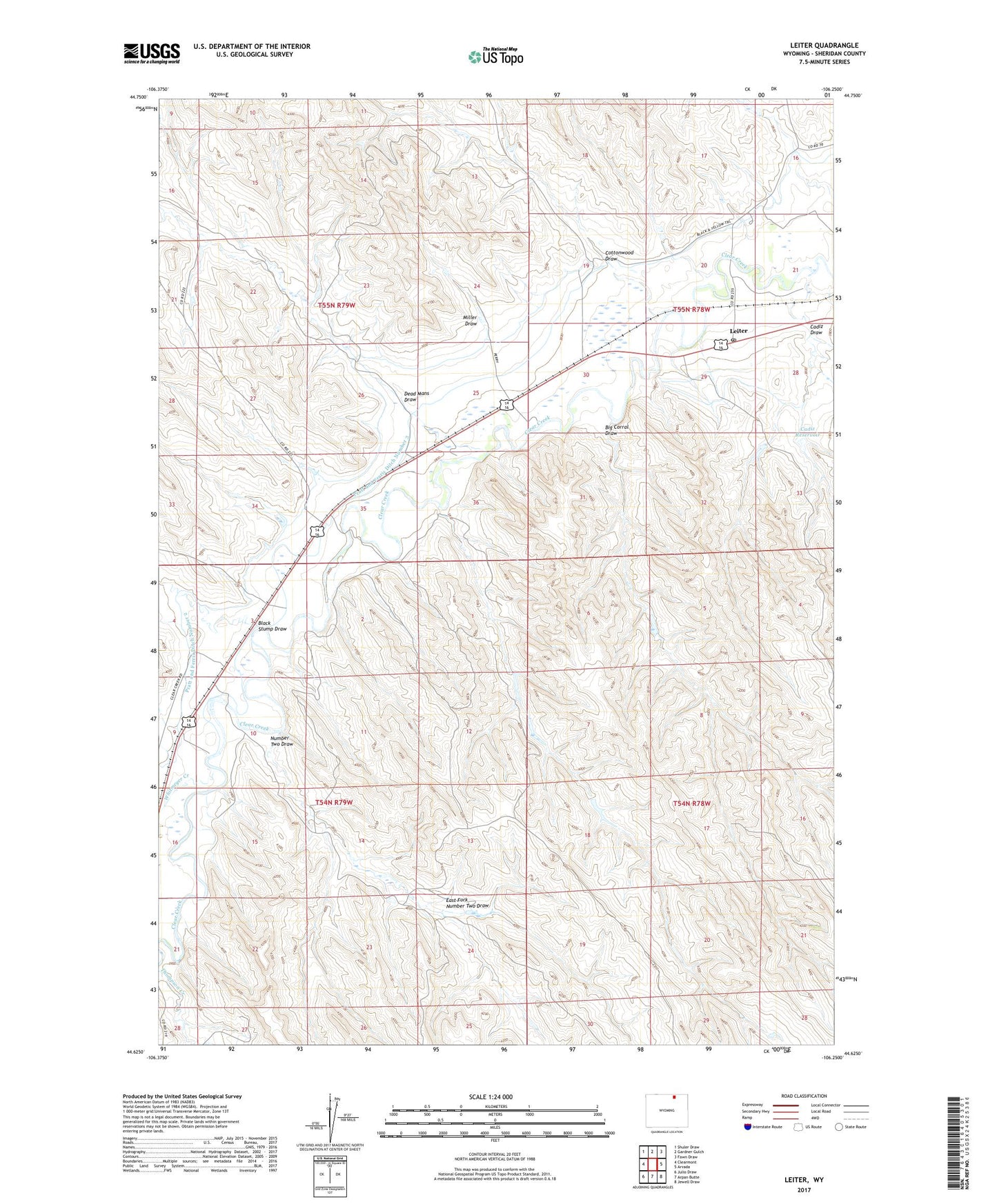 Leiter Wyoming US Topo Map Image