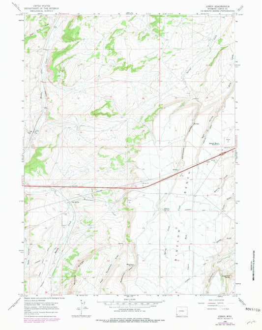 Classic USGS Leroy Wyoming 7.5'x7.5' Topo Map Image
