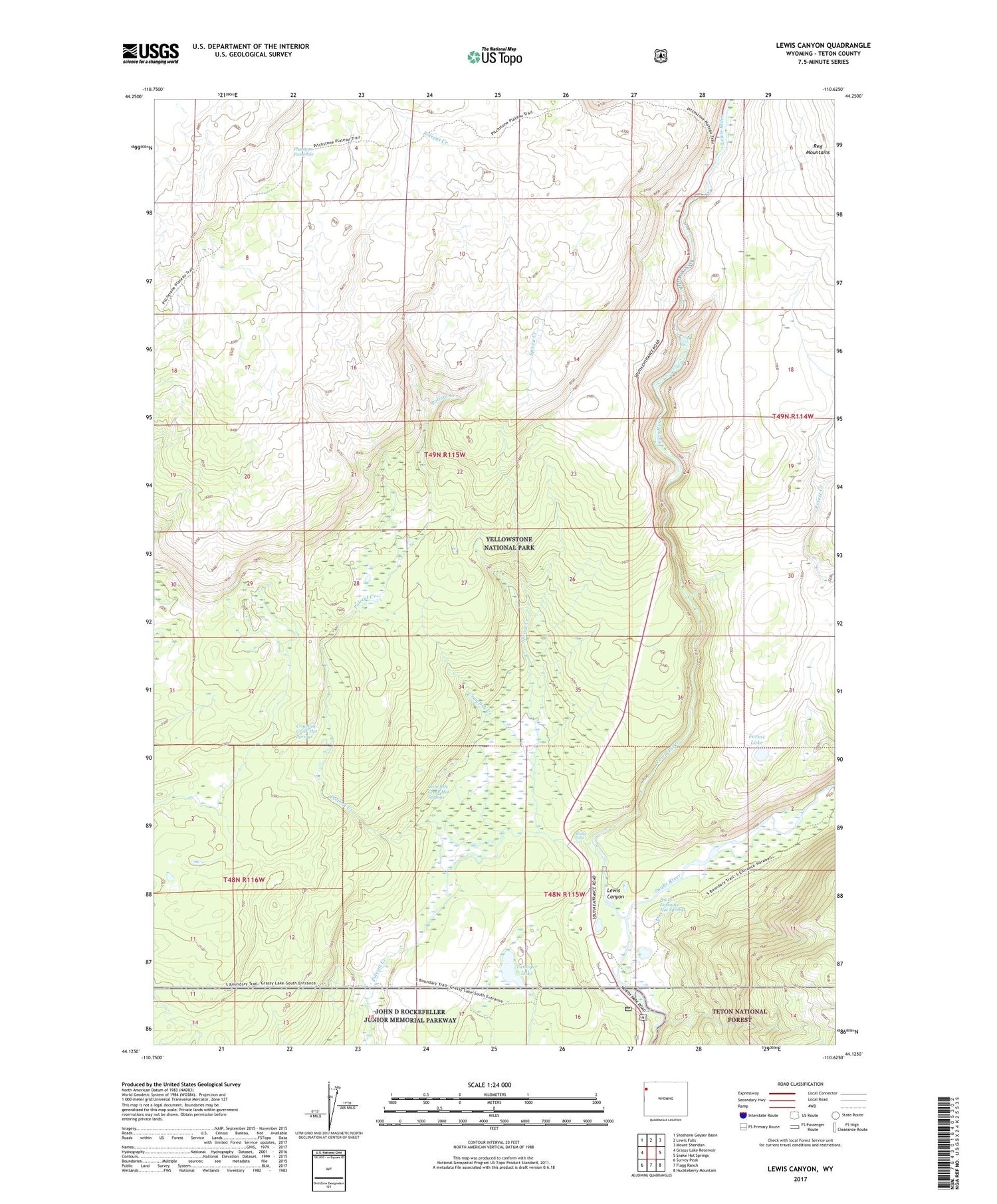 Lewis Canyon Wyoming US Topo Map Image