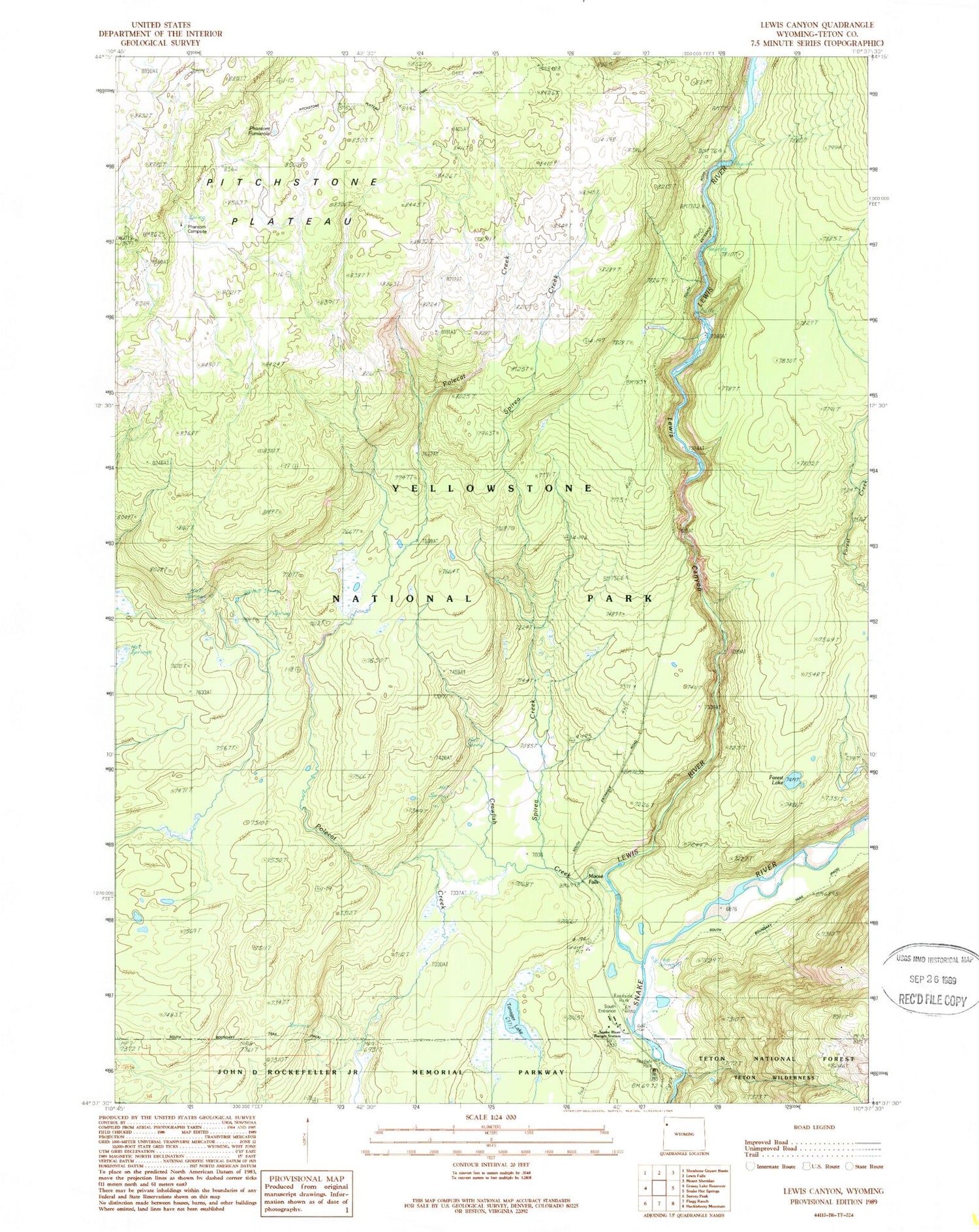 Classic USGS Lewis Canyon Wyoming 7.5'x7.5' Topo Map Image
